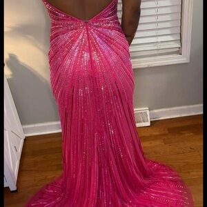 Tiffany Designs Vibrant Pink Backless Dress